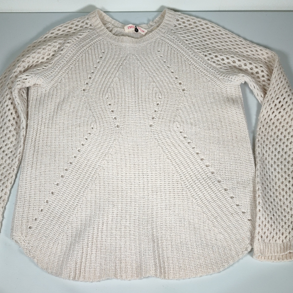 Rebecca Taylor cream wool cashmere blend pointelle sweater S